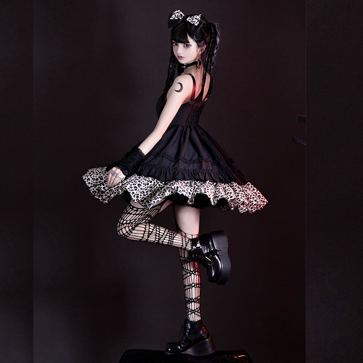 JSK♥ Ready to Ship♥Little Leopard ♥Sweetheart Neckline Punk Lolita Dress JSK