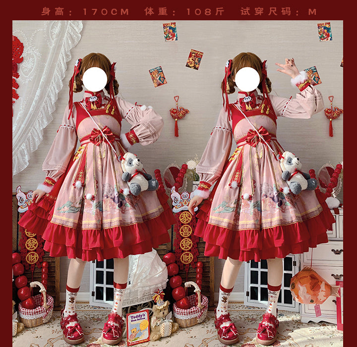 JSK Full Set♥Ready to Ship♥Red Panda ♥Chinese Style Lolita Dress