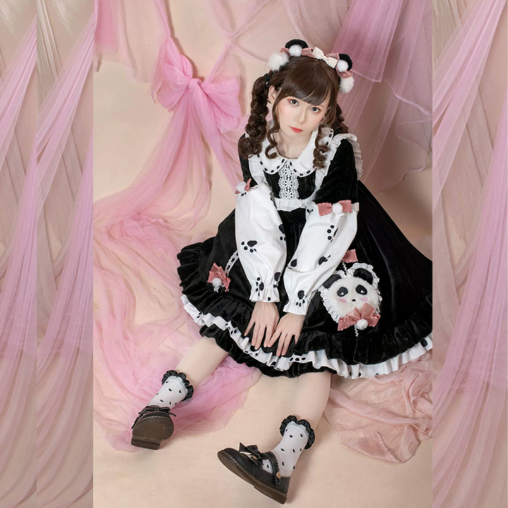 OP♥ Ready to Ship♥Pocket Panda ♥Peter Pan Collar Long Sleeves Sweet Lolita Dress OP