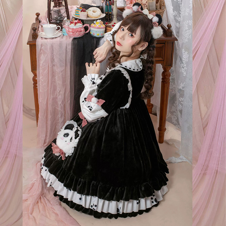 OP♥ Ready to Ship♥Pocket Panda ♥Peter Pan Collar Long Sleeves Sweet Lolita Dress OP