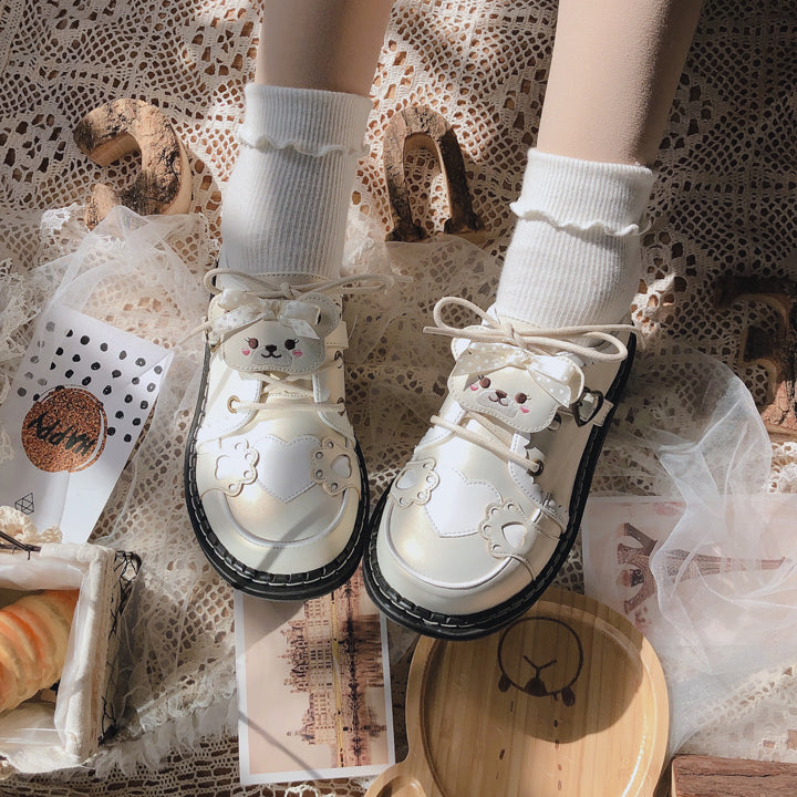 Sweet Round Head Lace-up Teddy Bear Lolita Shoes