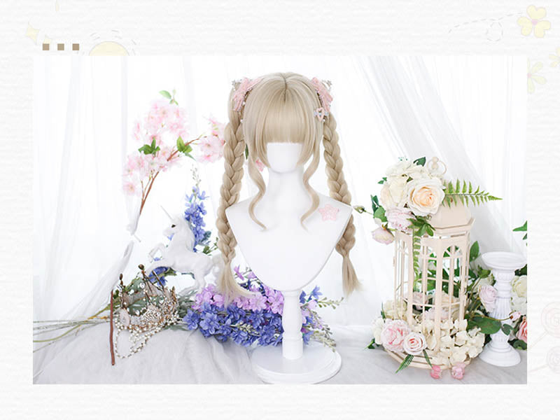Pale Gold Short Wig with a Pair of Ponytails