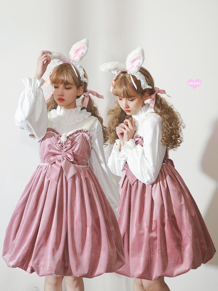 JSK ♥Ready to Ship♥Frosting Pink Sweetheart ♥ Velvet Classic Lolita Dress