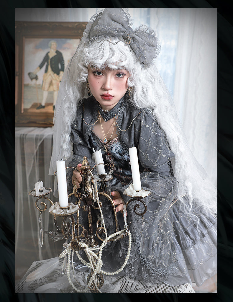 JSK Full Set ♥Pre-order 1 month♥Black Swan Grey Feather ♥Gothic Lolita Dress