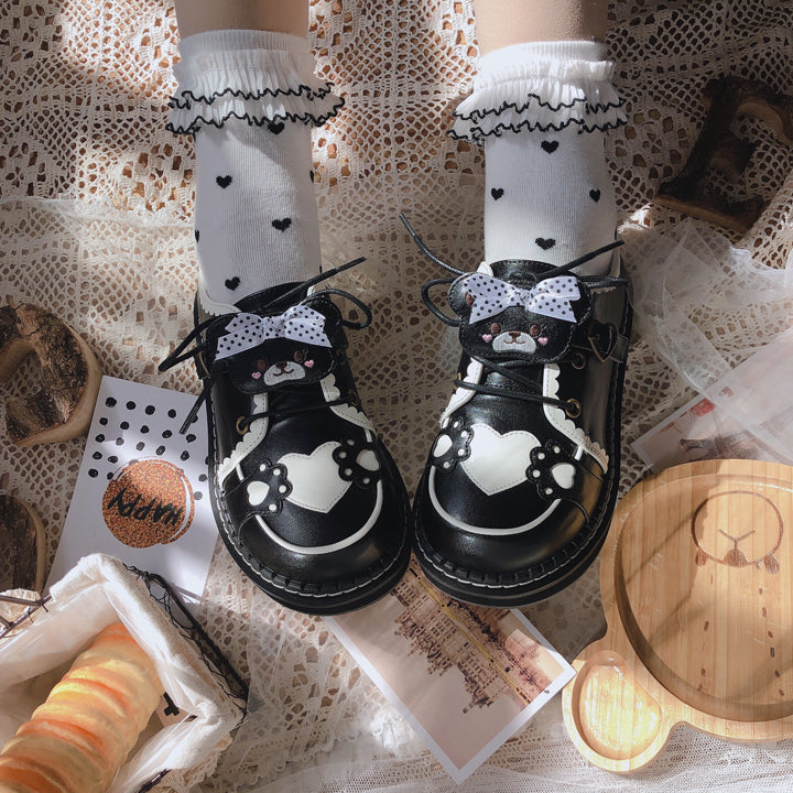 Sweet Round Head Lace-up Teddy Bear Lolita Shoes