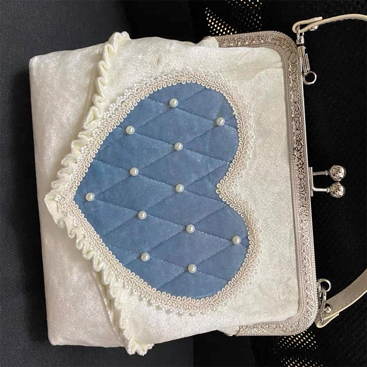 Heart Decorated With Pearls Velvet Lolita Crossbody Bag by Star Box