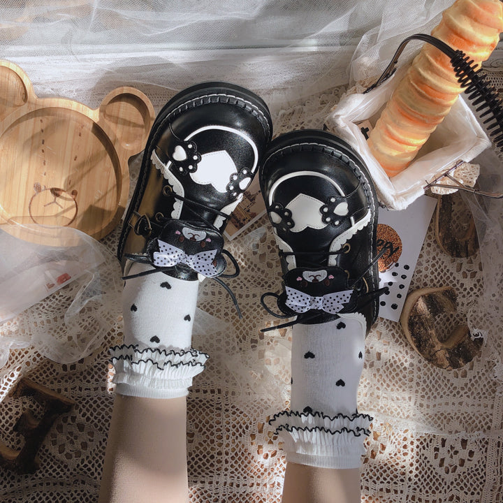 Sweet Round Head Lace-up Teddy Bear Lolita Shoes