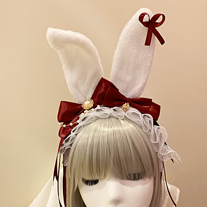 KC Lolita Kawaii Bow Headband Rabbit Ears Handmade
