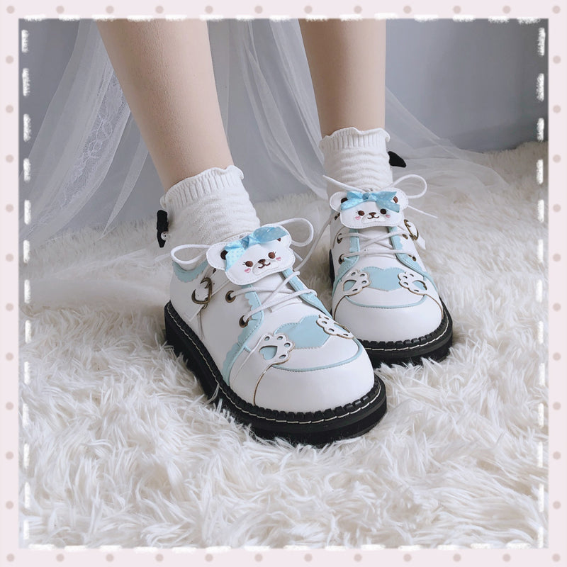 Sweet Round Head Lace-up Teddy Bear Lolita Shoes