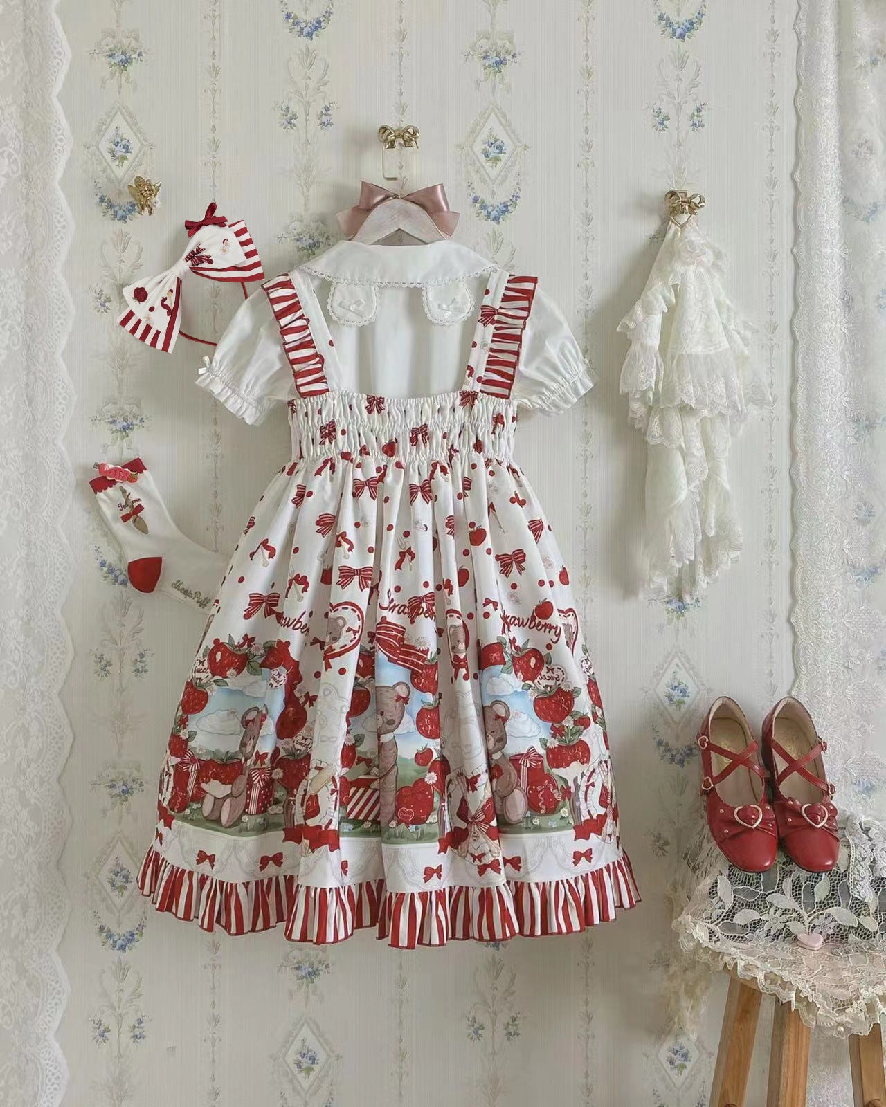 OP & Apron Set♥ Ready to Ship ♥Strawberry Mannor♥Sweet Lolita Dress