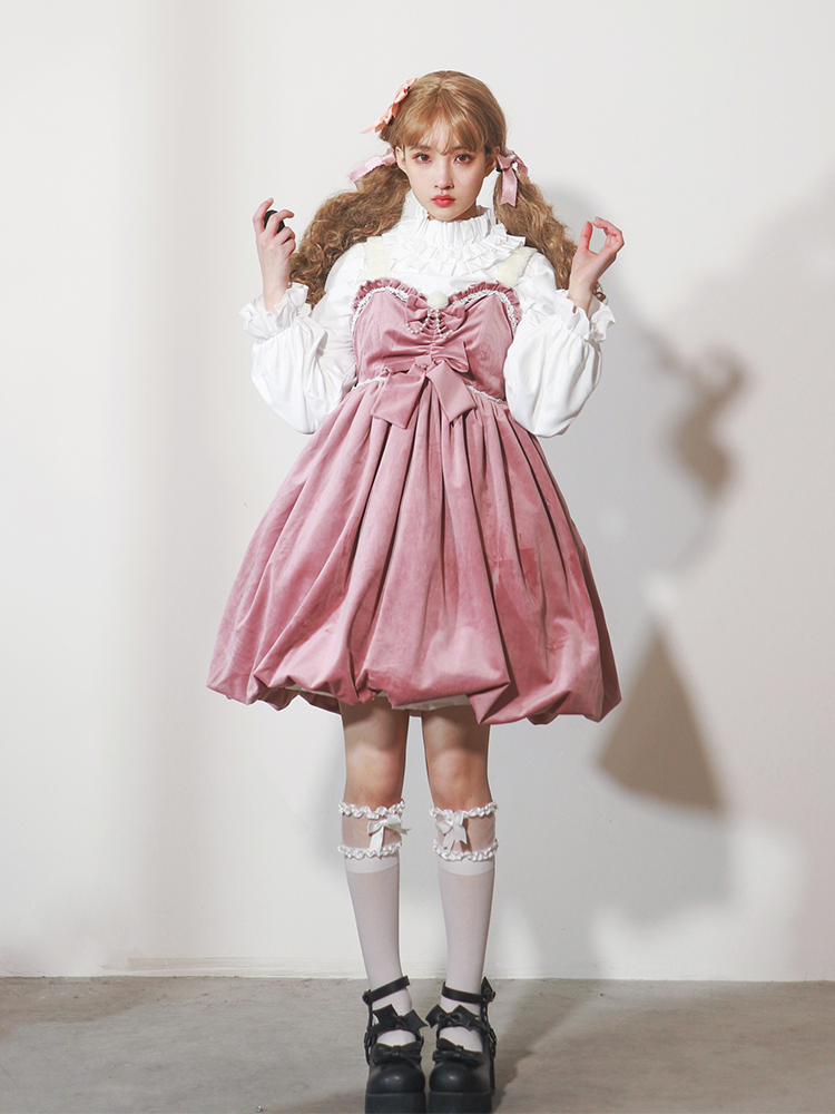JSK ♥Ready to Ship♥Frosting Pink Sweetheart ♥ Velvet Classic Lolita Dress