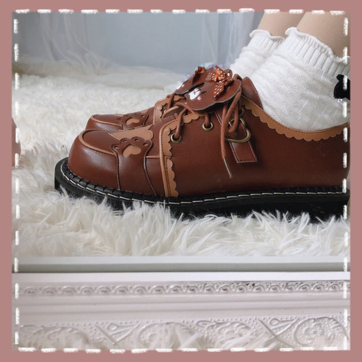 Sweet Round Head Lace-up Teddy Bear Lolita Shoes