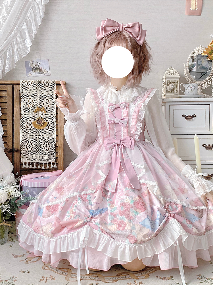 lolita dress April, Classic Lolita Elegant False 2pcs Long Sleeves Cotton Midi Dress Casual Spring Autumn OP*6colors