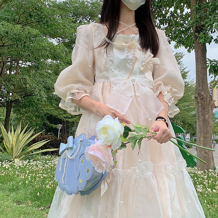 Sweet Lolita Pink Laser Shell Shape Bow Tie Handhold Crossbody Bag