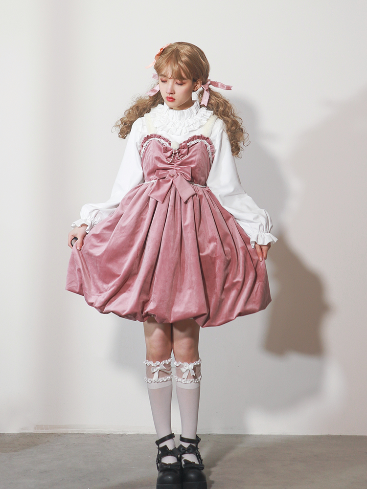 JSK ♥Ready to Ship♥Frosting Pink Sweetheart ♥ Velvet Classic Lolita Dress