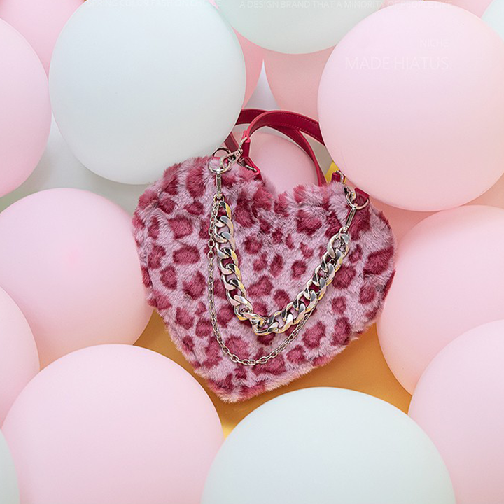Lolita Pink Leopard Print Heart Shape Crossbody Bag