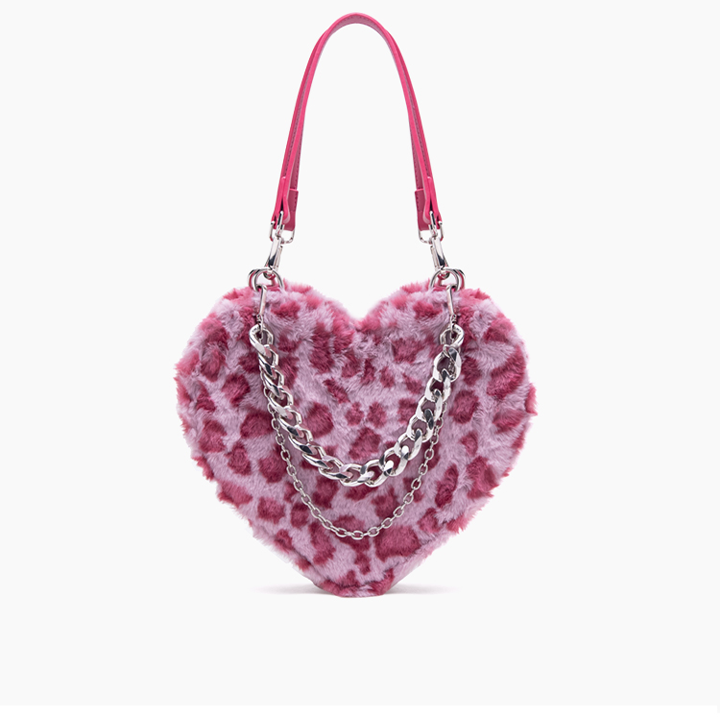 Lolita Pink Leopard Print Heart Shape Crossbody Bag