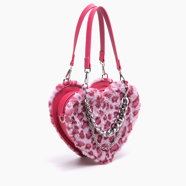 Lolita Pink Leopard Print Heart Shape Crossbody Bag