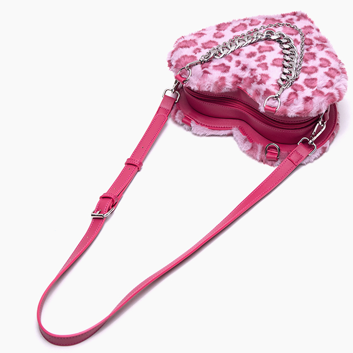 Lolita Pink Leopard Print Heart Shape Crossbody Bag