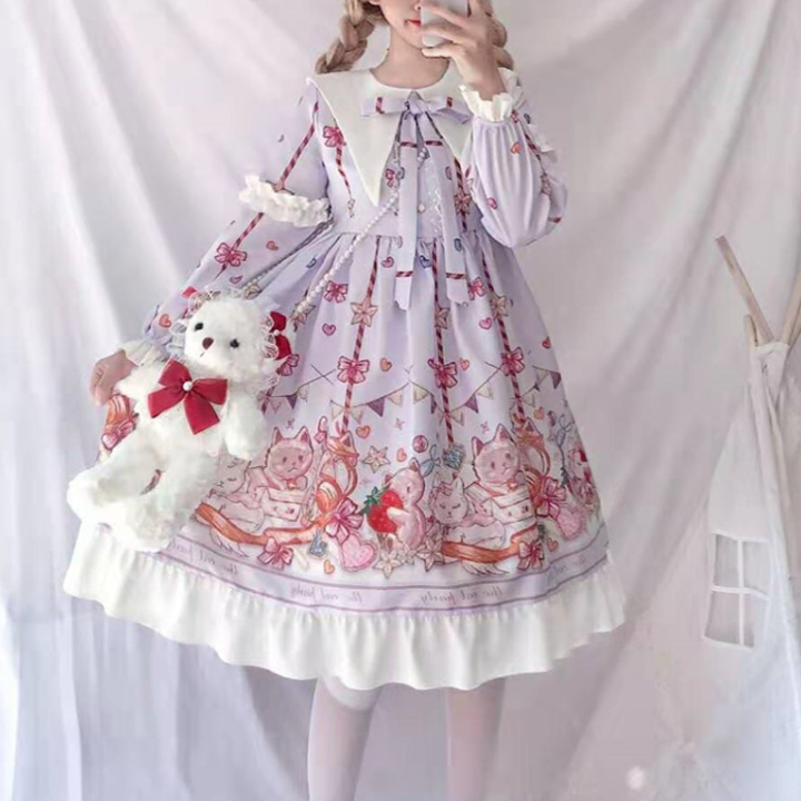OP Dress♥Ready to Ship♥ Sweet Lolita Long Sleeve Dress Kitty Party