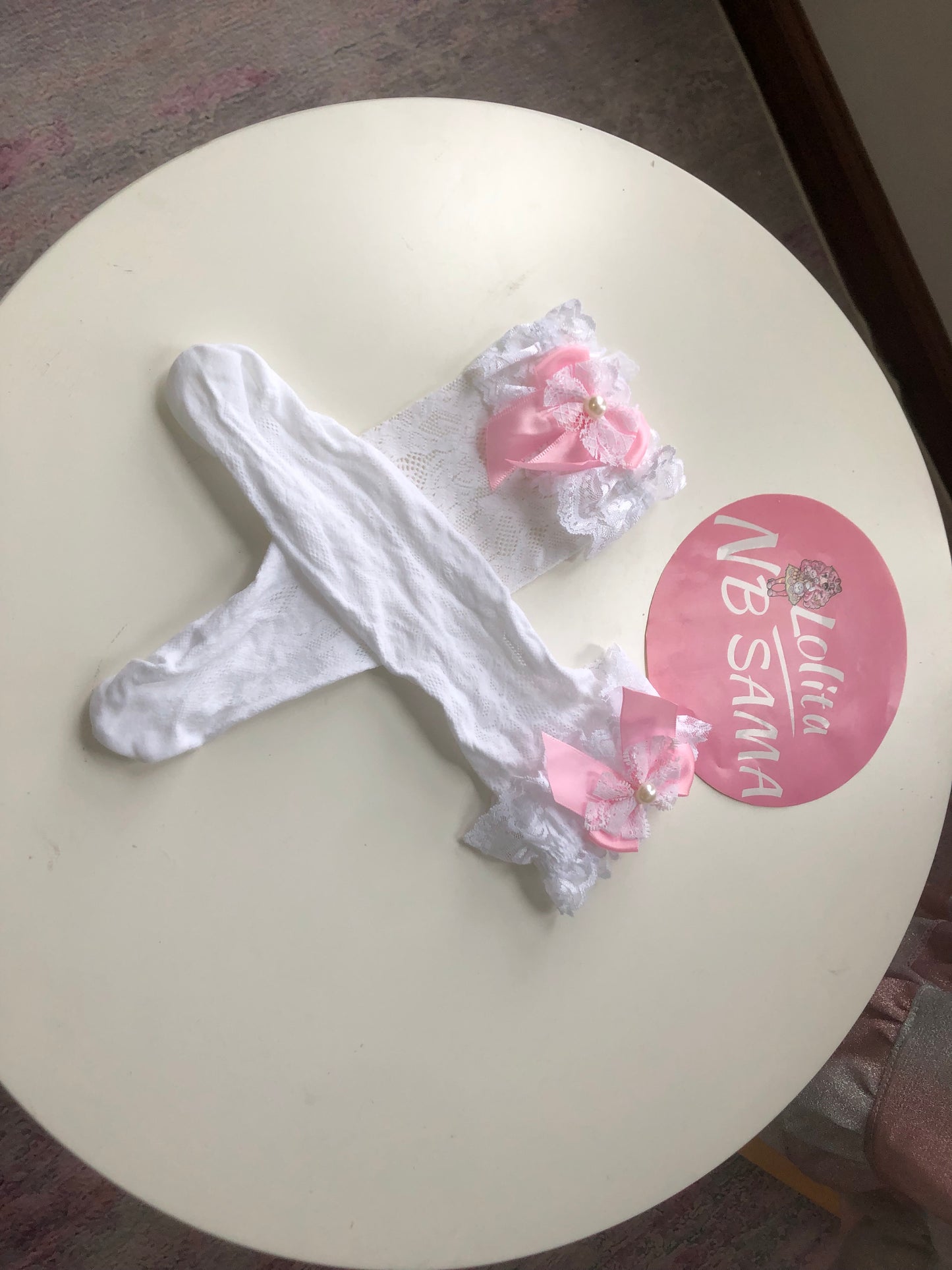 Lace Trimmed Bowknot Decorative Lolita Stocks