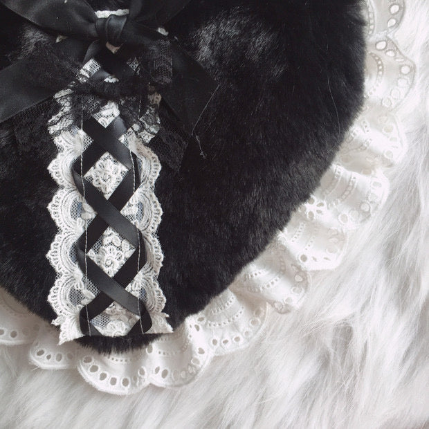 Lolita White Love Shaped Lace Fluffy Bag Carrying Or Cross-Body
