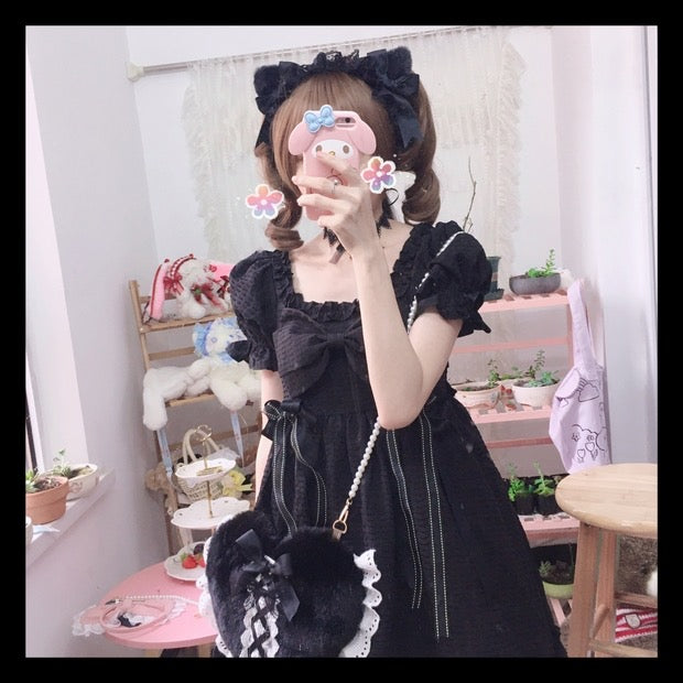 Lolita White Love Shaped Lace Fluffy Bag Carrying Or Cross-Body