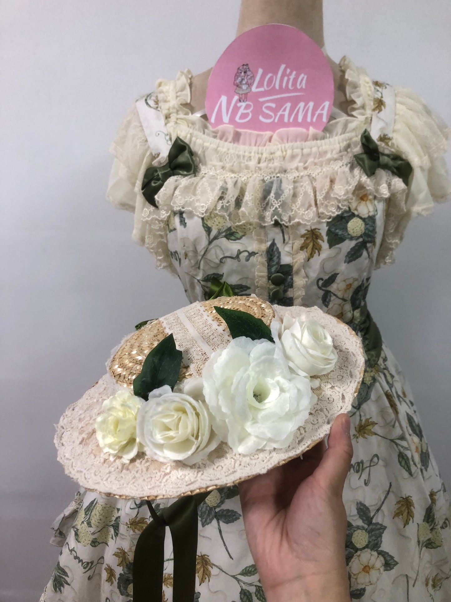 Handmade Floral Green Lolita Straw Hat by nbsamalolita