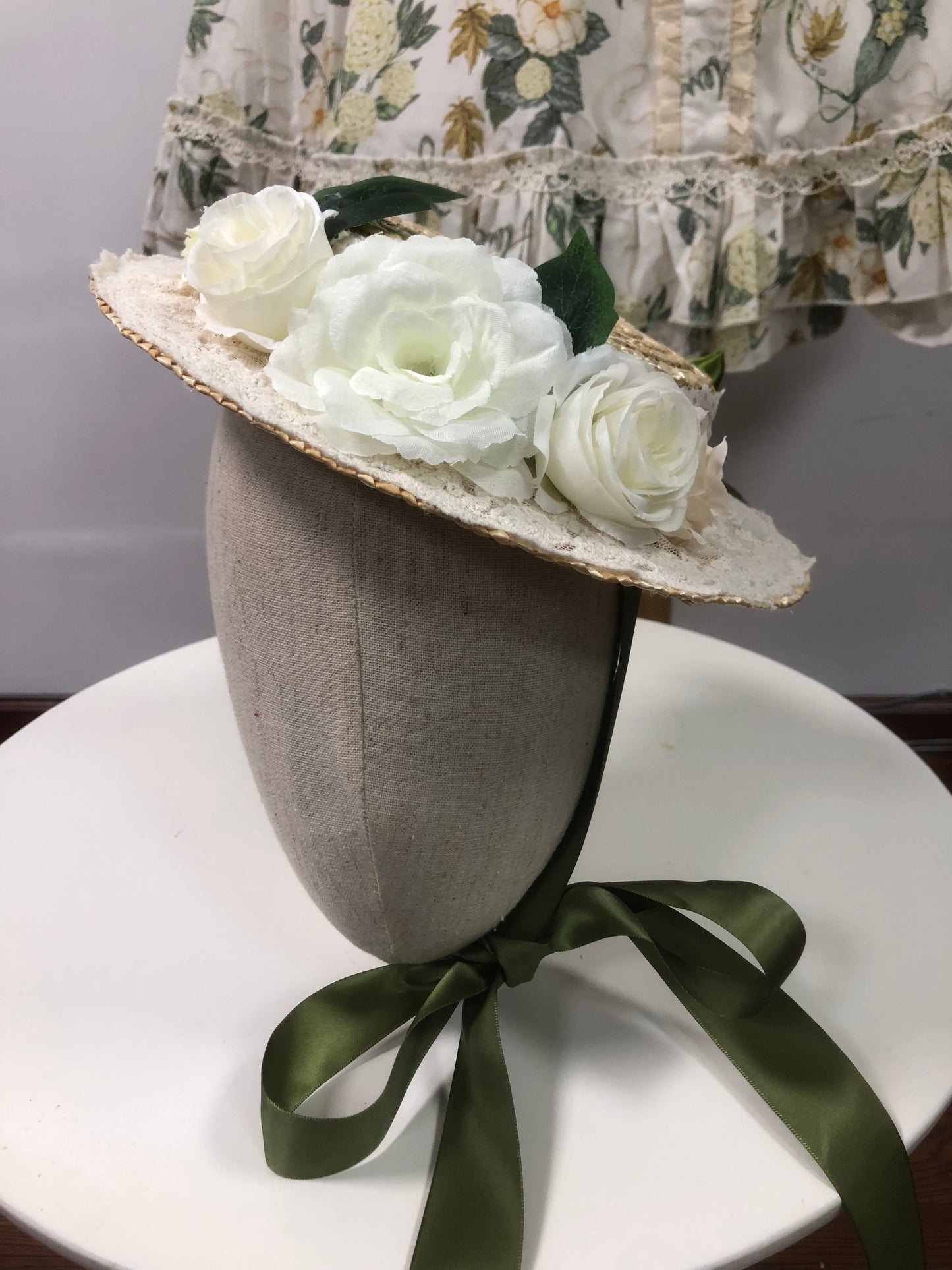 Handmade Floral Green Lolita Straw Hat by nbsamalolita