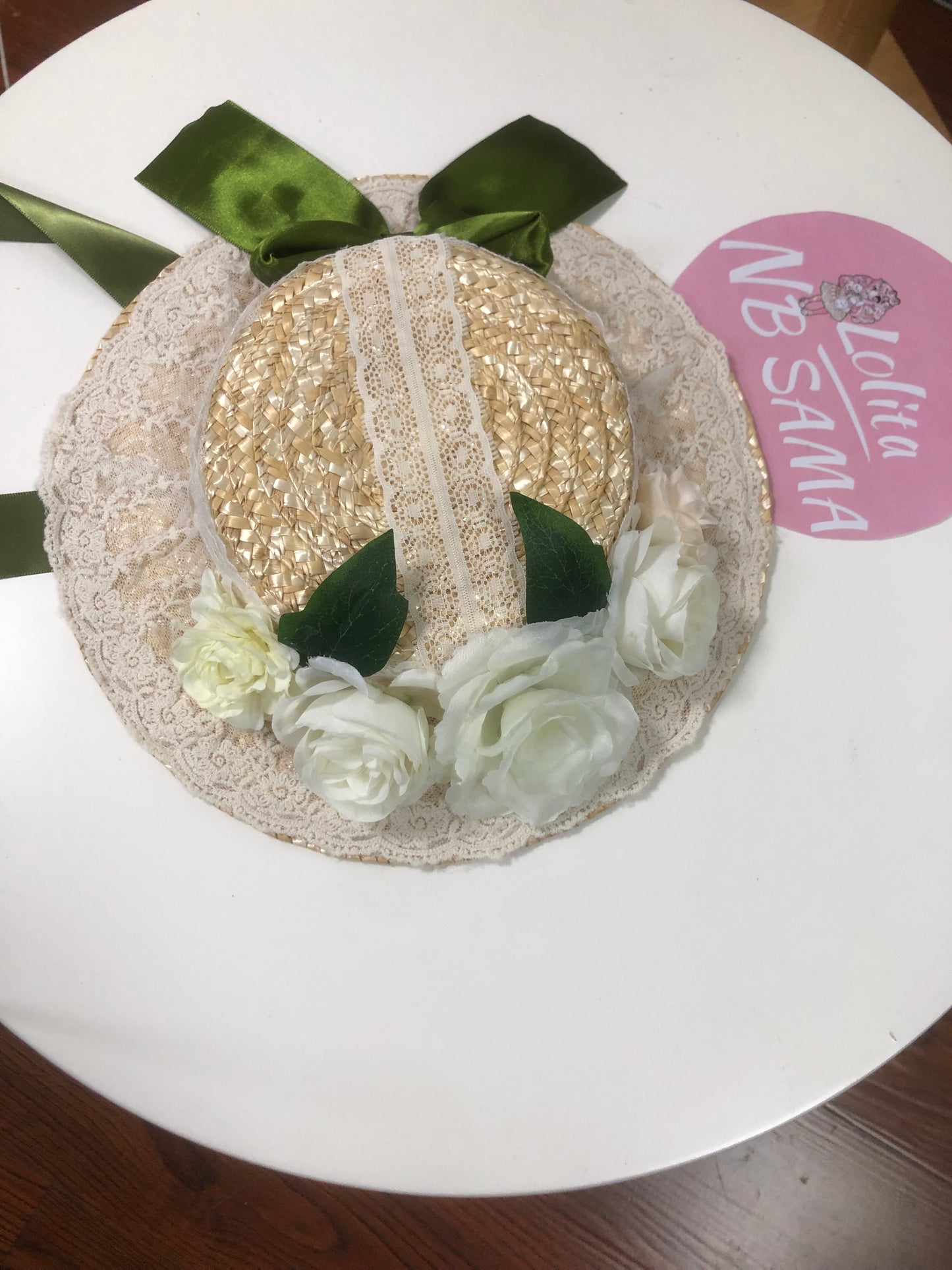 Handmade Floral Green Lolita Straw Hat by nbsamalolita