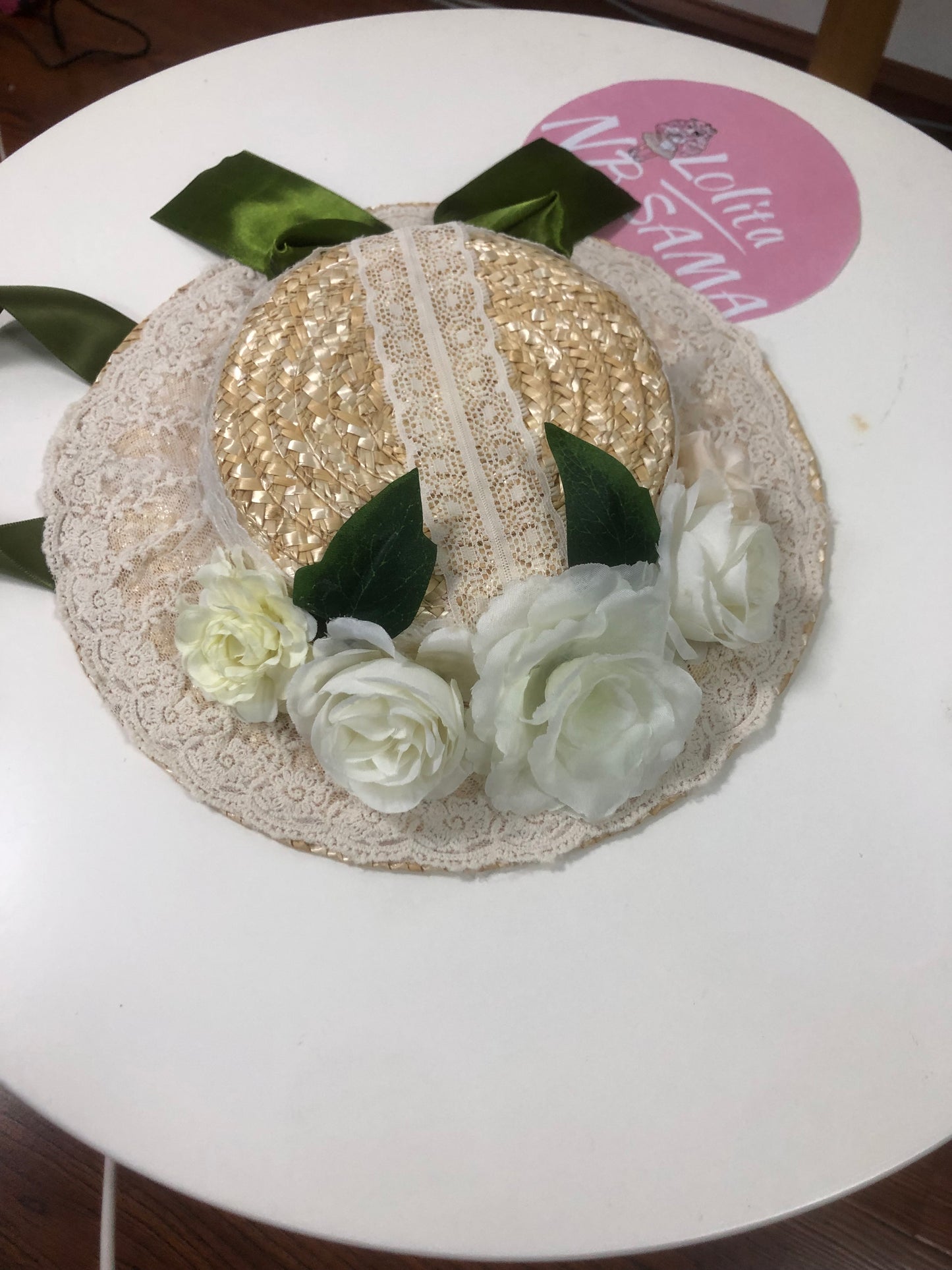 Handmade Floral Green Lolita Straw Hat by nbsamalolita