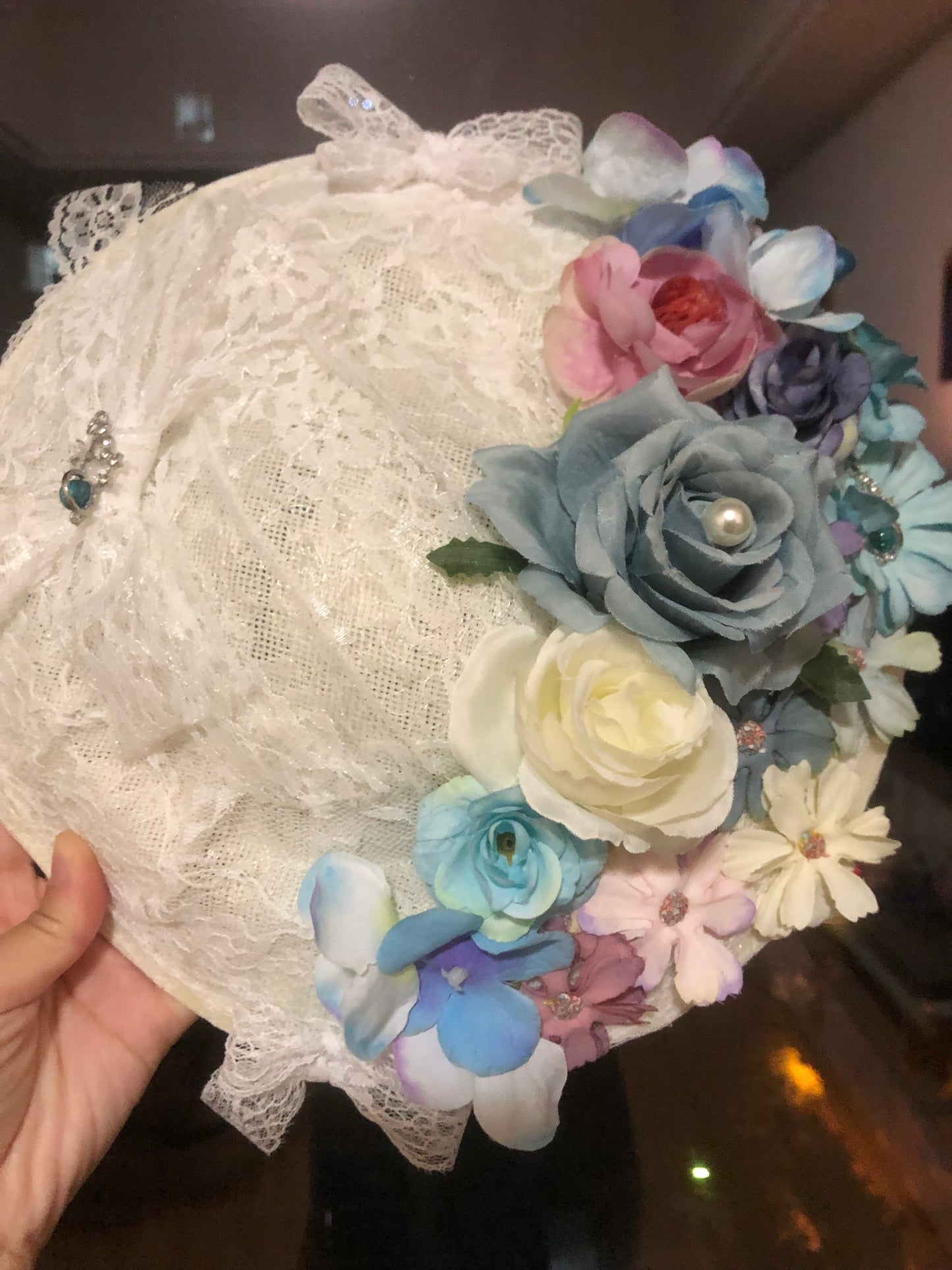 Handmade Floral Blue Lolita Side Hat by nbsamalolita