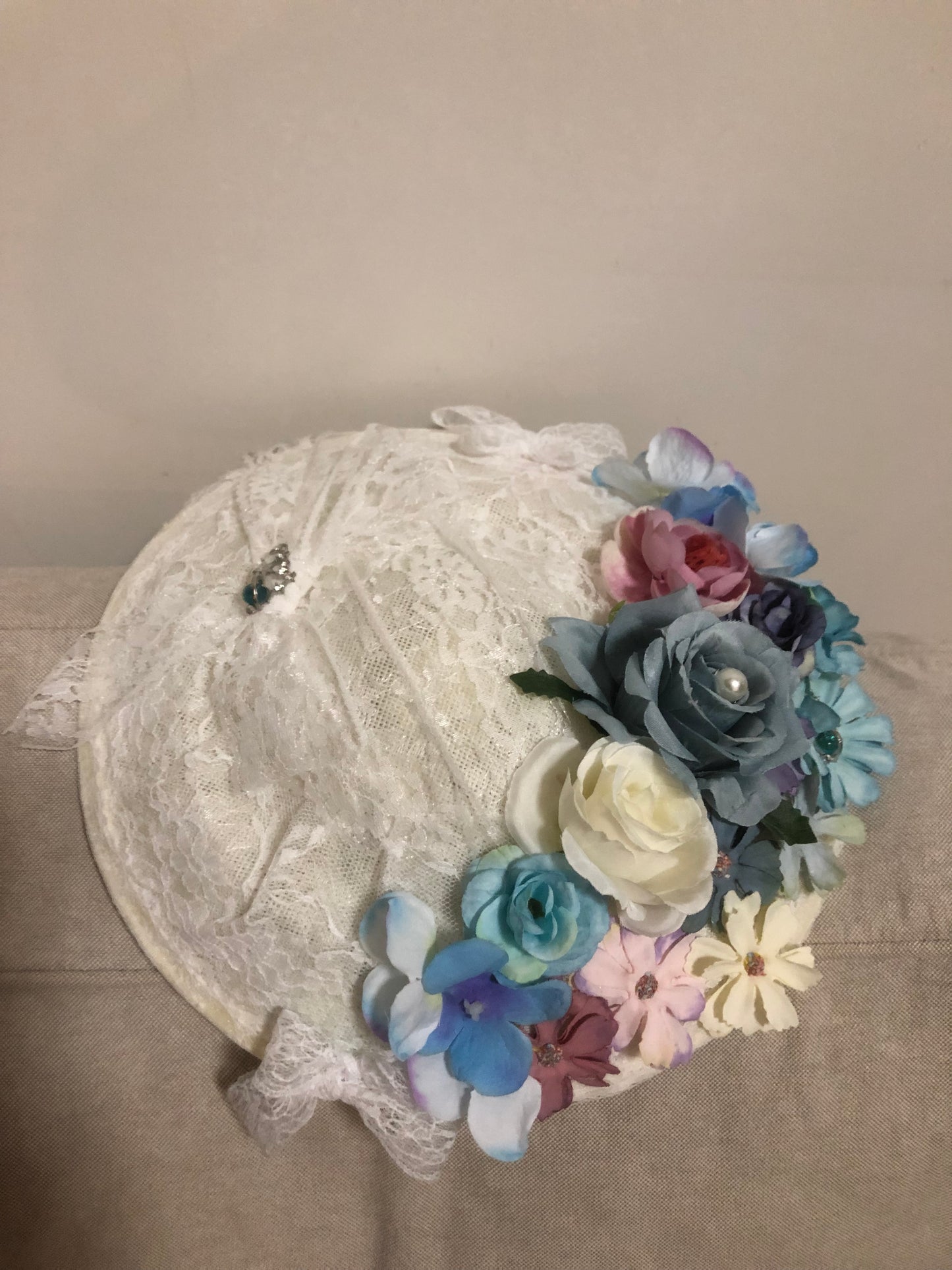 Handmade Floral Blue Lolita Side Hat by nbsamalolita