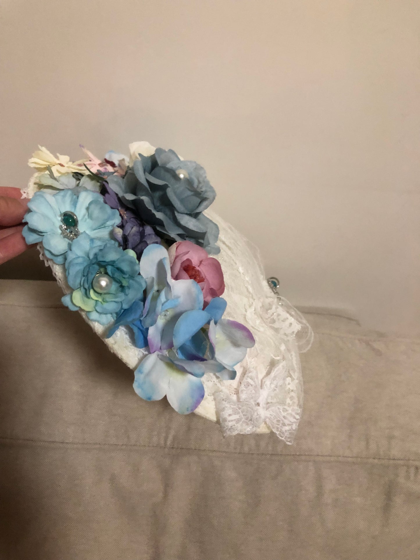 Handmade Floral Blue Lolita Side Hat by nbsamalolita