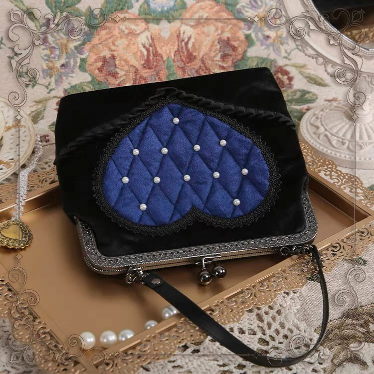 Heart Decorated With Pearls Velvet Lolita Crossbody Bag by Star Box