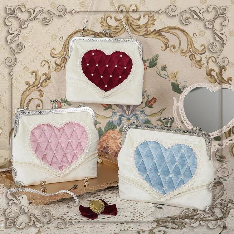 Heart Decorated With Pearls Velvet Lolita Crossbody Bag by Star Box