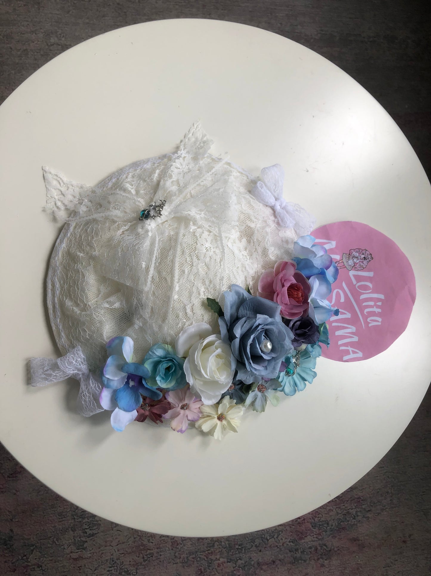 Handmade Floral Blue Lolita Side Hat by nbsamalolita