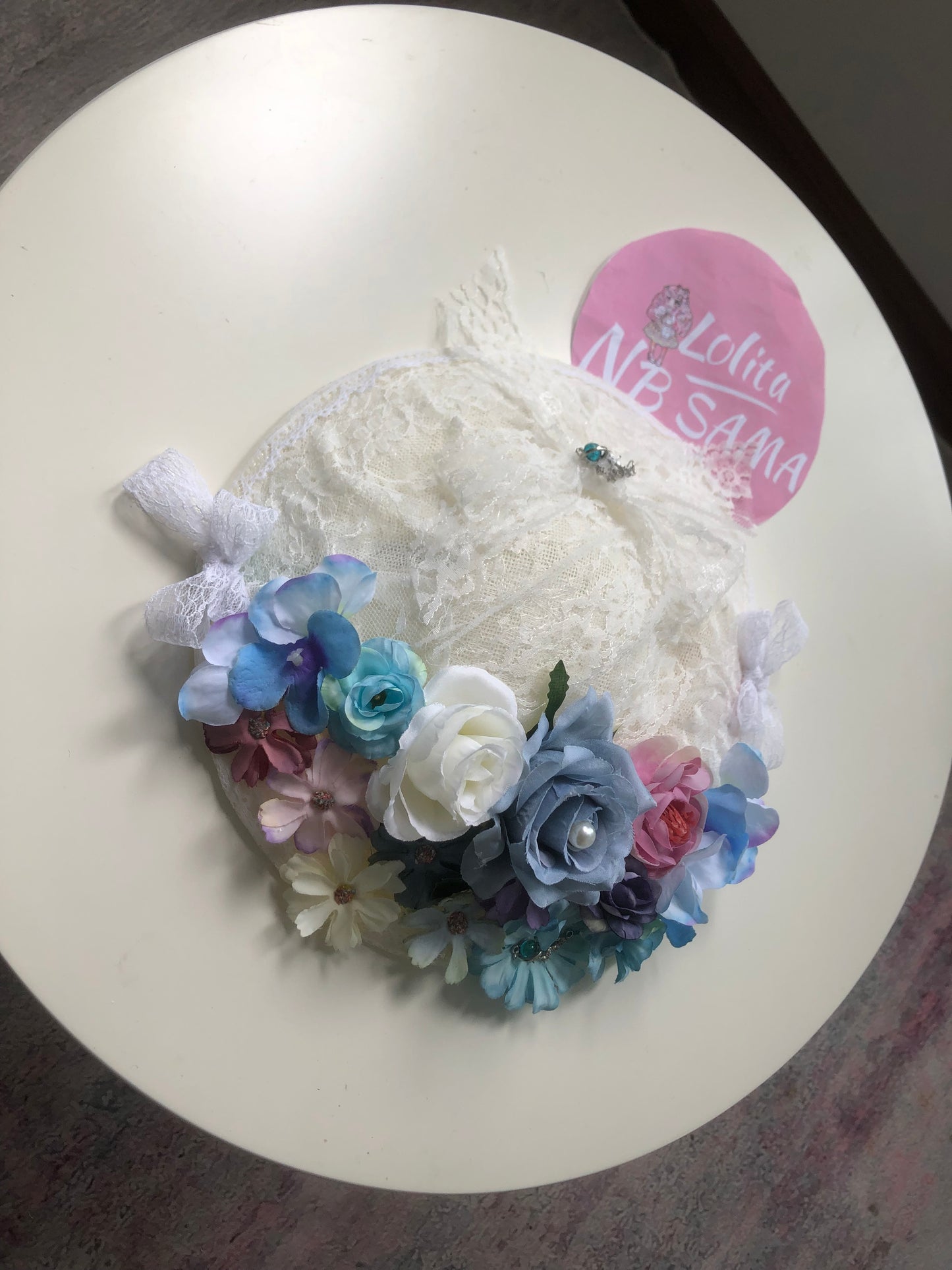 Handmade Floral Blue Lolita Side Hat by nbsamalolita