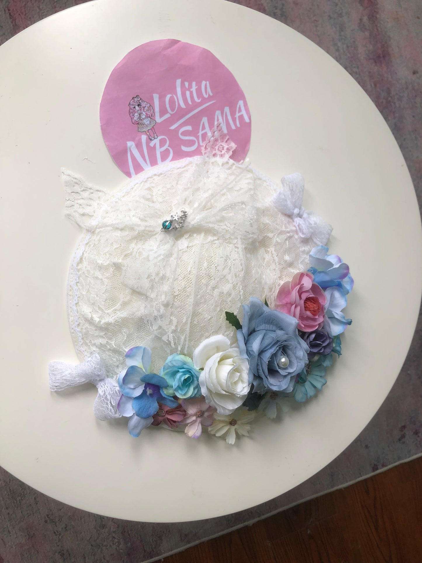 Handmade Floral Blue Lolita Side Hat by nbsamalolita