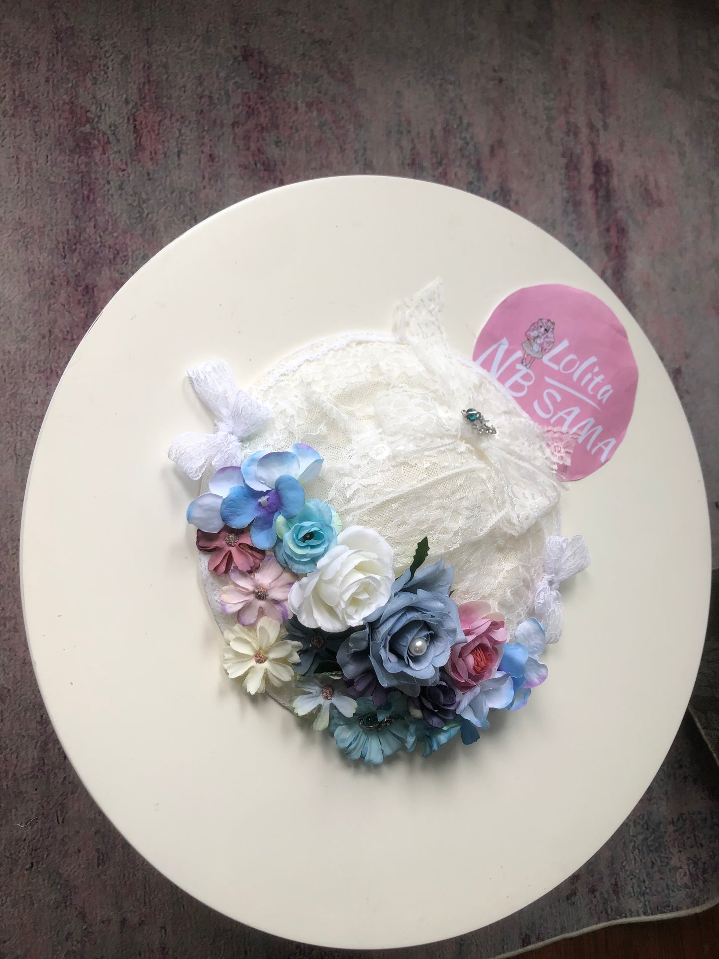 Handmade Floral Blue Lolita Side Hat by nbsamalolita