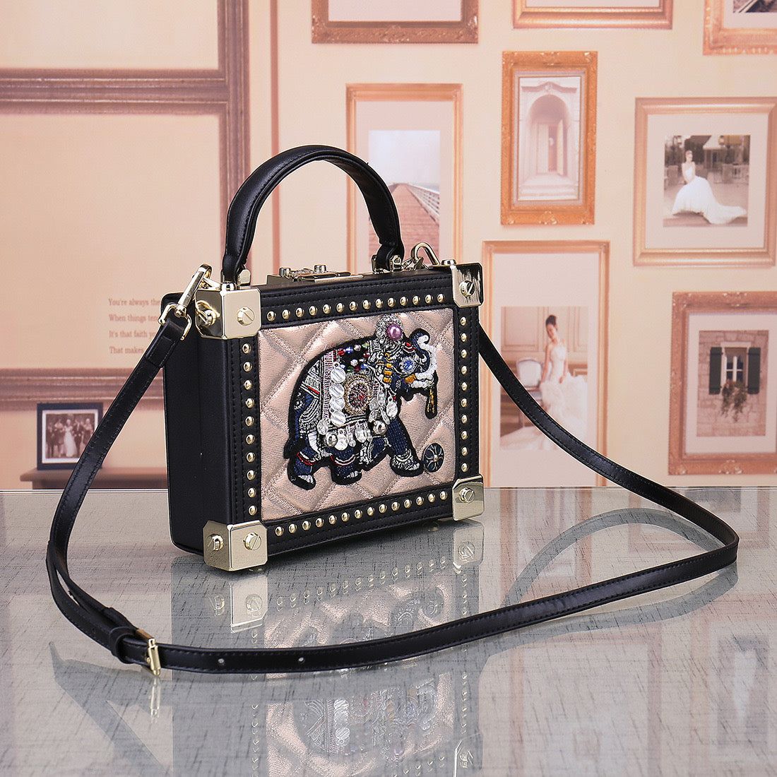 Abstract Embroidery Elephant Square Handbag/Cross-Body Bag