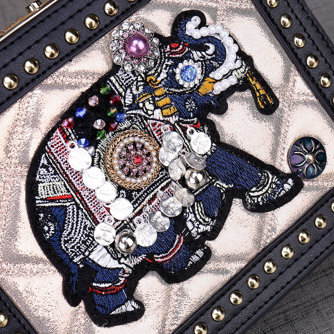 Abstract Embroidery Elephant Square Handbag/Cross-Body Bag