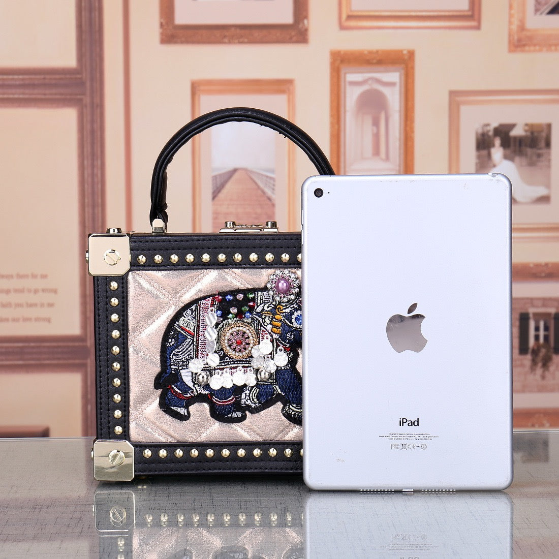 Abstract Embroidery Elephant Square Handbag/Cross-Body Bag