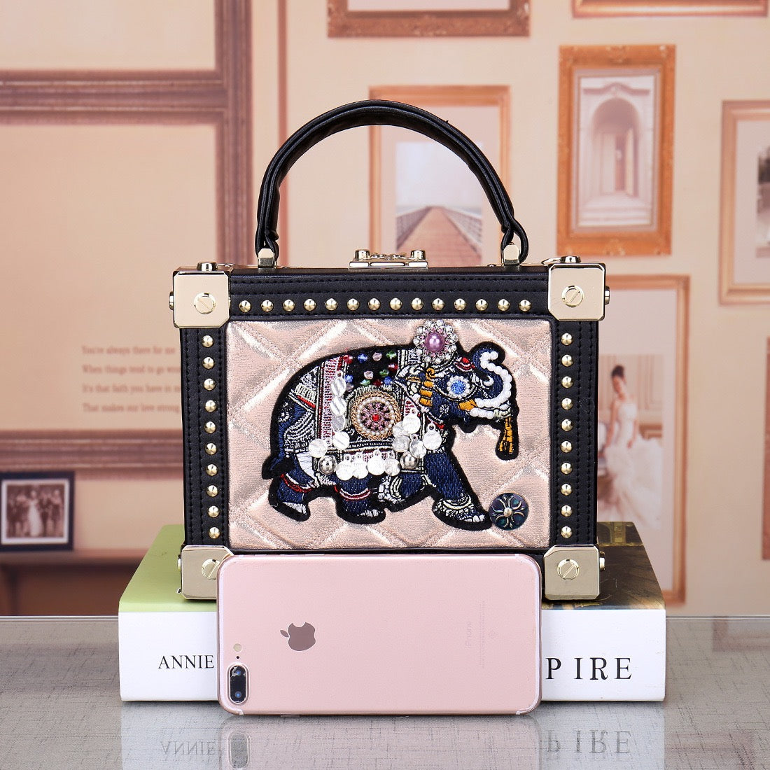 Abstract Embroidery Elephant Square Handbag/Cross-Body Bag