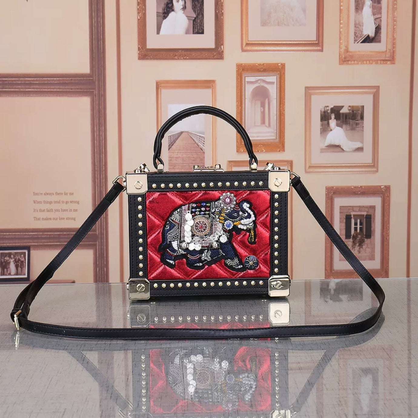 Abstract Embroidery Elephant Square Handbag/Cross-Body Bag