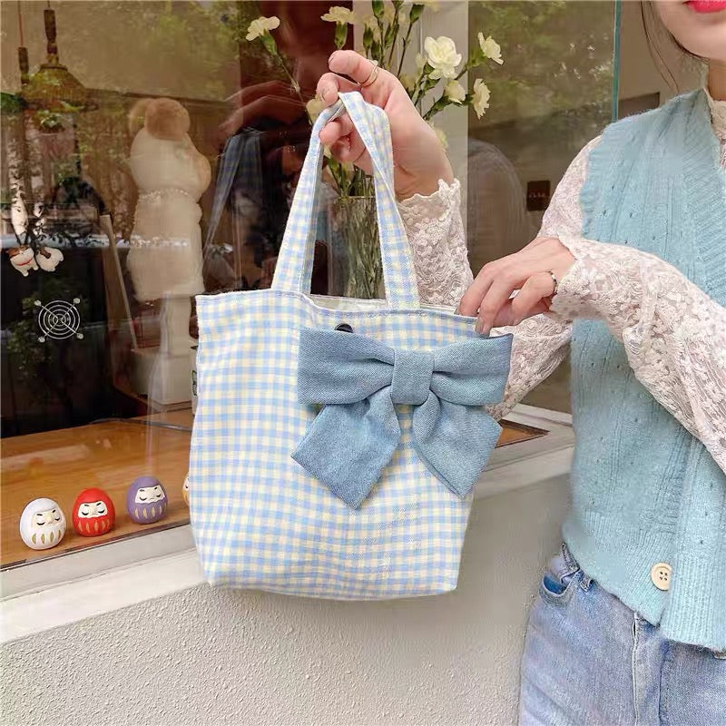 Chequered Bownot Student Handbag