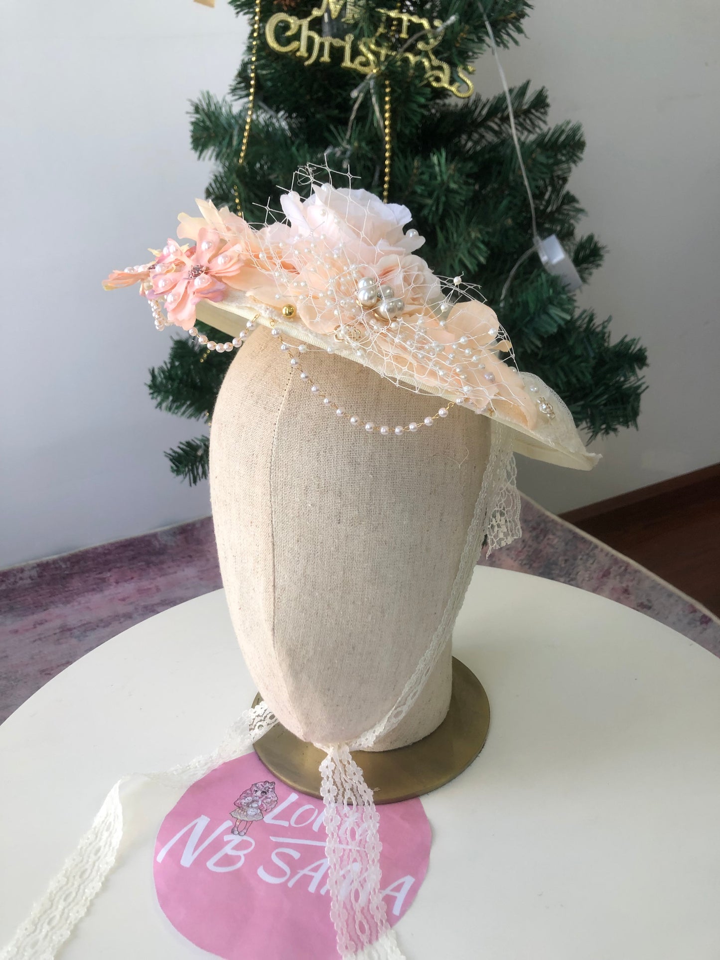 Handmade Floral Apricot Lolita Side Hat by nbsamalolita