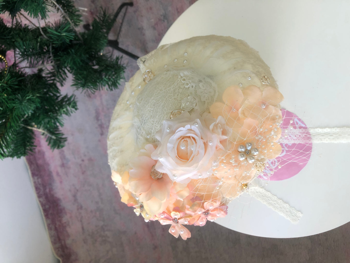 Handmade Floral Apricot Lolita Side Hat by nbsamalolita