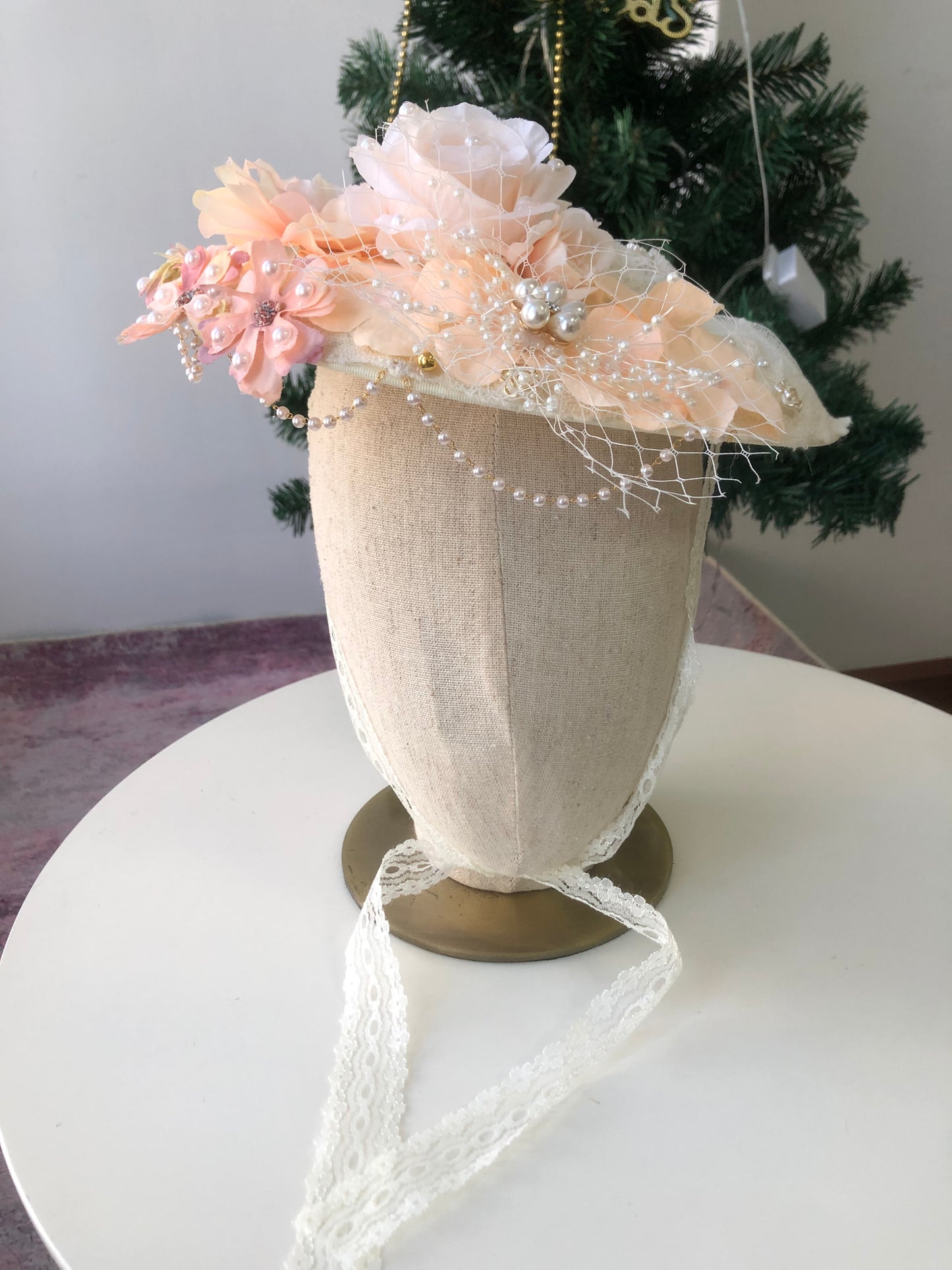 Handmade Floral Apricot Lolita Side Hat by nbsamalolita