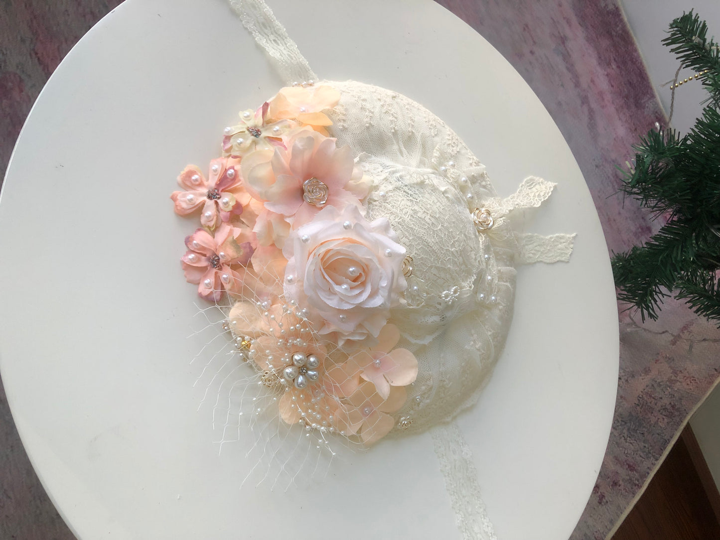 Handmade Floral Apricot Lolita Side Hat by nbsamalolita
